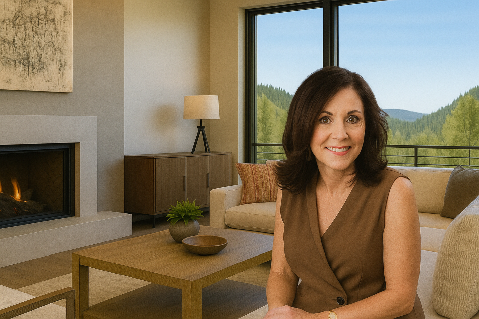 Cindy Wallace in front of new construction home in Park City